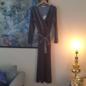 NWT Teal velvet maxi faux wrap dress